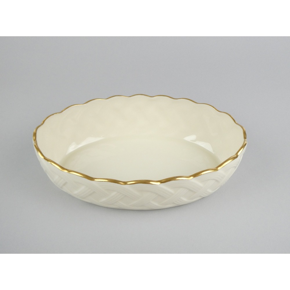 Lenox Ivory 24K Gold Trim Basketweave Oval Bowl - 8"L